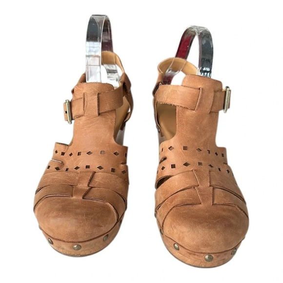 KORKS Augustine Cutout Platform Sandals Retro 70s Chunky Saddle Tan, Size 9 - Picture 2 of 15